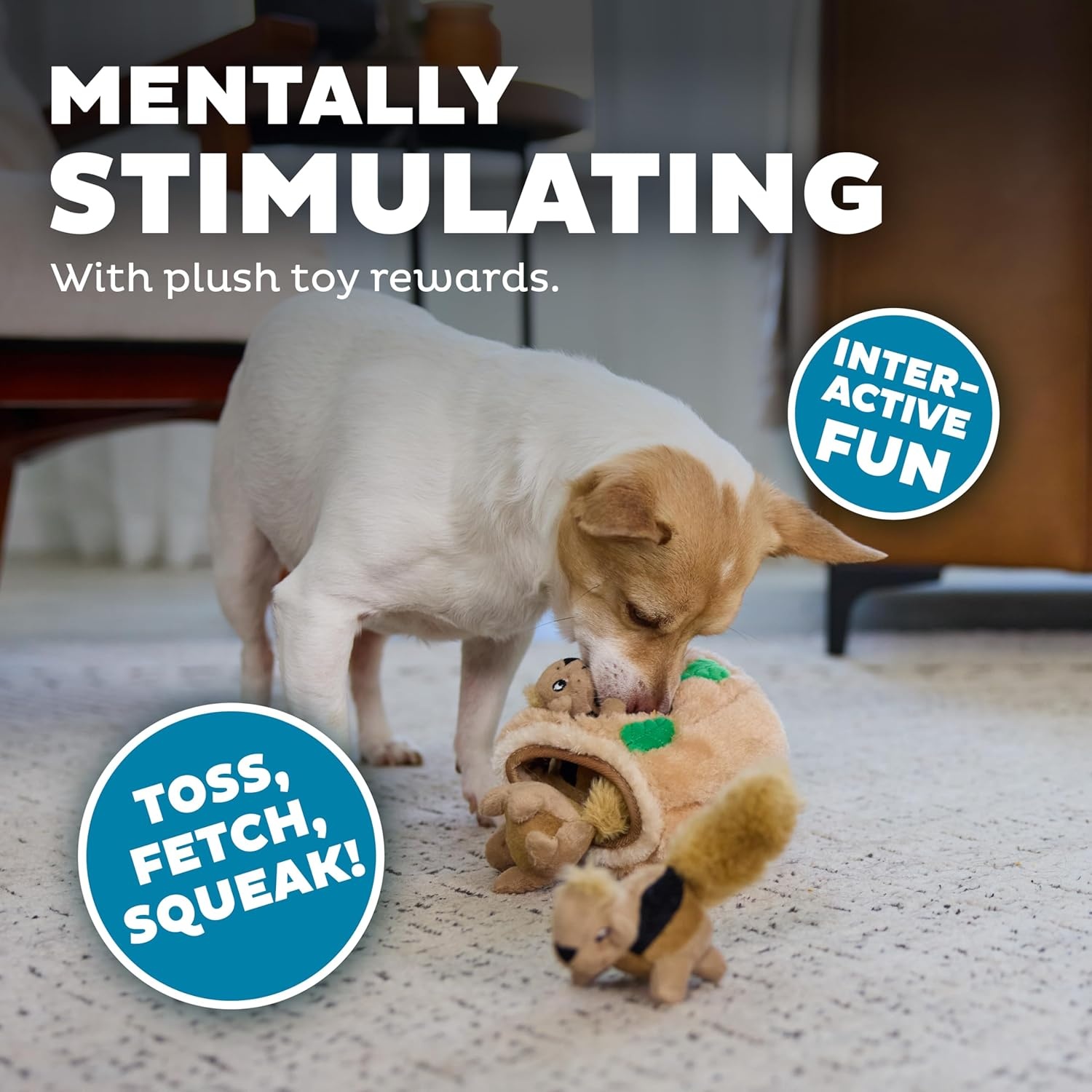 image:imageOutward Hound HideASquirrel Dog Toy Interactive 2in1 Plush Puzzle with 6 Squeaky Removable Squirrels XLargeSquirrel