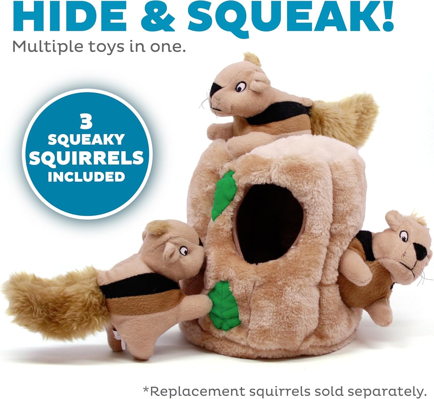 image:imageOutward Hound HideASquirrel Dog Toy Interactive 2in1 Plush Puzzle with 6 Squeaky Removable Squirrels XLargeSquirrel