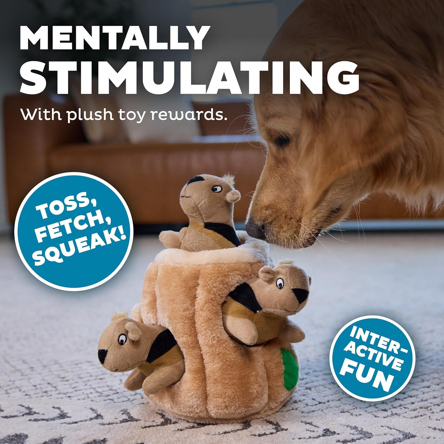 image:imageOutward Hound HideASquirrel Dog Toy Interactive 2in1 Plush Puzzle with 6 Squeaky Removable Squirrels XLargeSquirrel