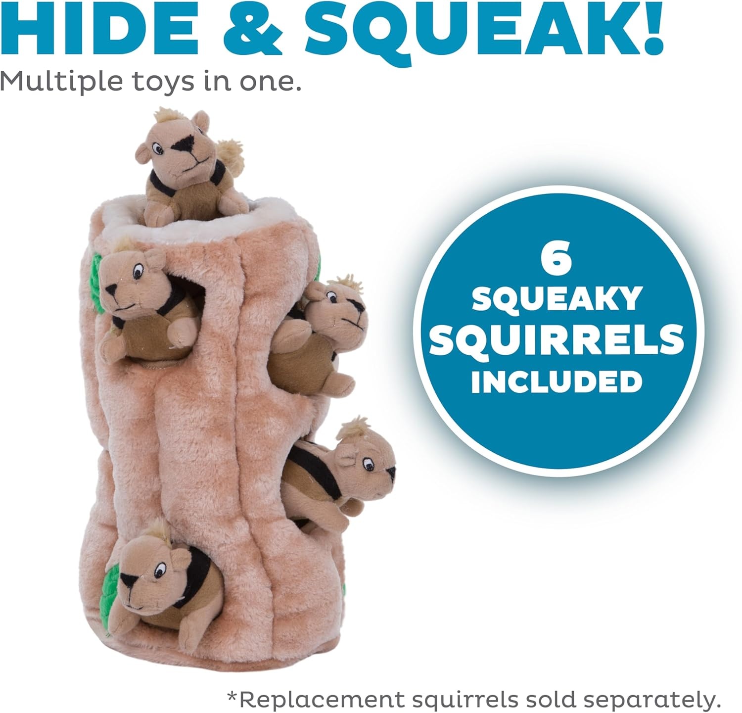image:imageOutward Hound HideASquirrel Dog Toy Interactive 2in1 Plush Puzzle with 6 Squeaky Removable Squirrels XLargeSquirrel