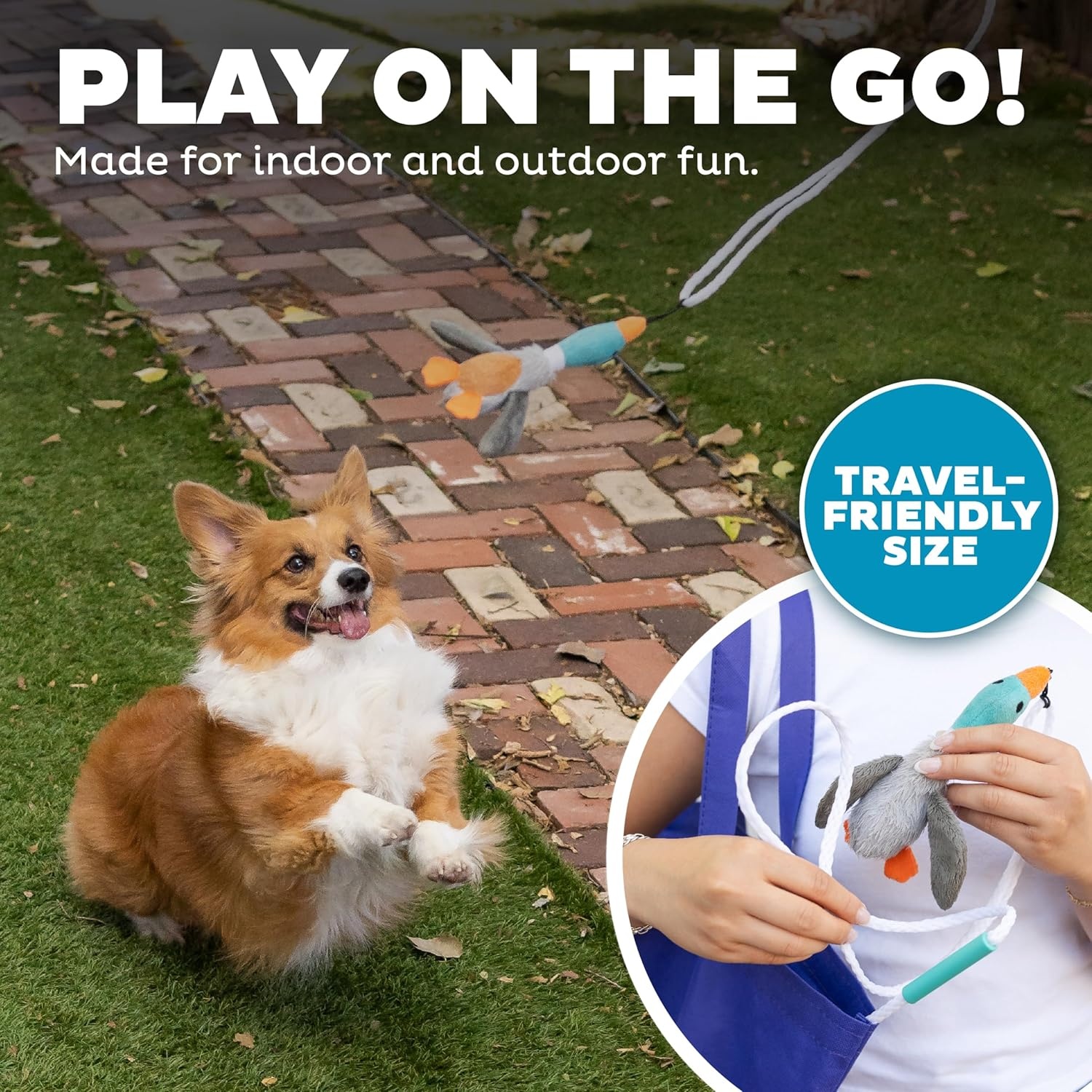 image:imageOutward Hound Tail Teaser Interactive Dog Wand Toy with Squeaky Plush Teaser and Crinkle Sounds for Active Play MulticoloredDuck