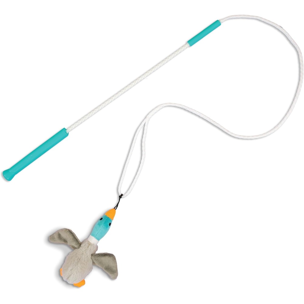 image:imageOutward Hound Tail Teaser Interactive Dog Wand Toy with Squeaky Plush Teaser and Crinkle Sounds for Active Play MulticoloredDuck