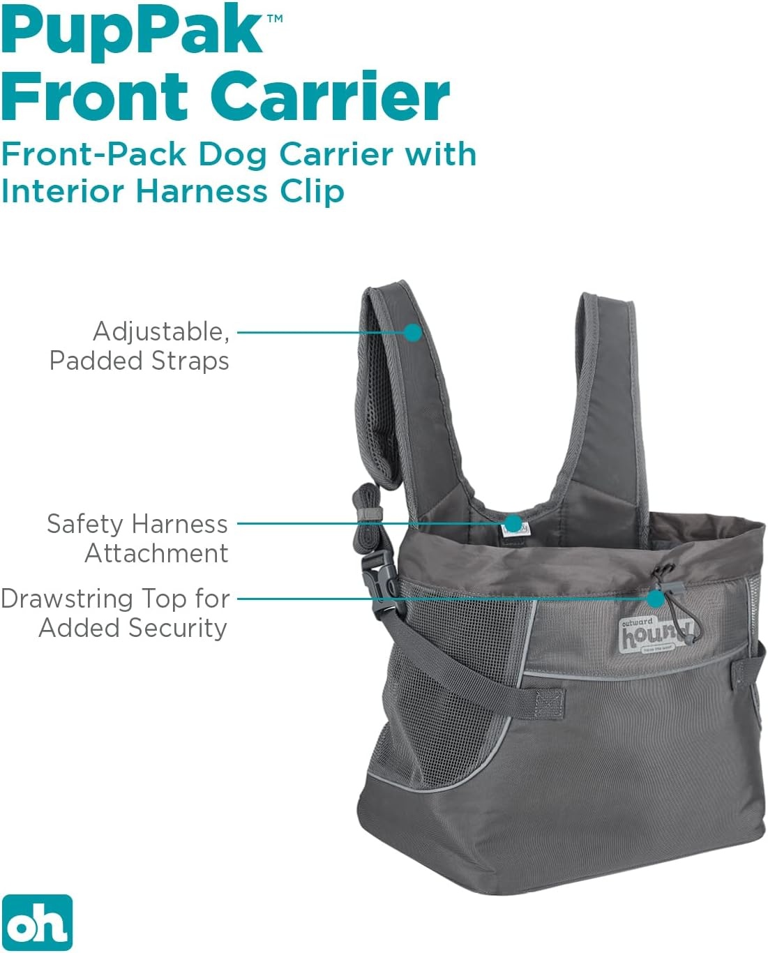 image:imageOutward Hound PupPak 2 in 1 Dog Carrier Backpack Black HandsFree Front or Back Wear Fits Pets up to 20 lbs Expandable Bottom 360 Mesh Storage Pockets Ideal for Travel Hiking CampingGrey