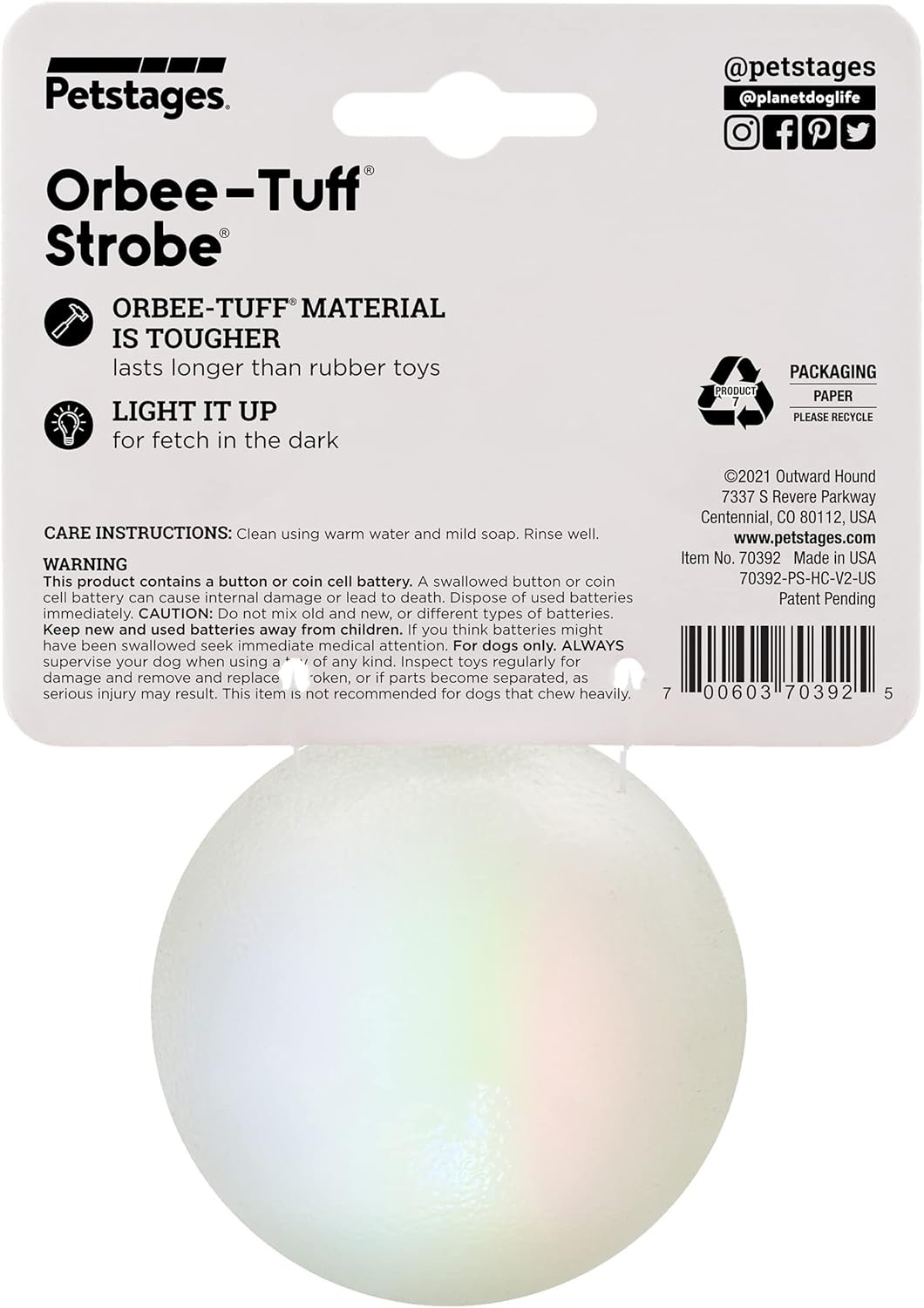 image:imageOutward Hound by Planet Dog Squeak Ball Bouncy Fetch Dog Toy OrangeGlow in the Dark Strobe Toy