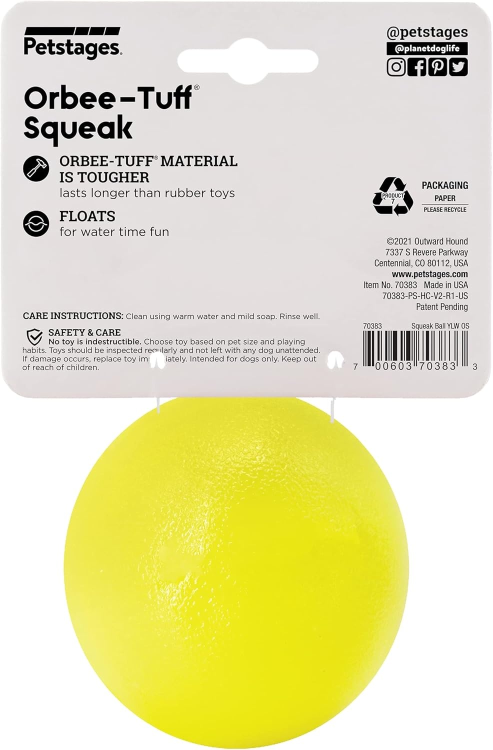 image:imageOutward Hound by Planet Dog Squeak Ball Bouncy Fetch Dog Toy OrangeYellow Squeak Toy