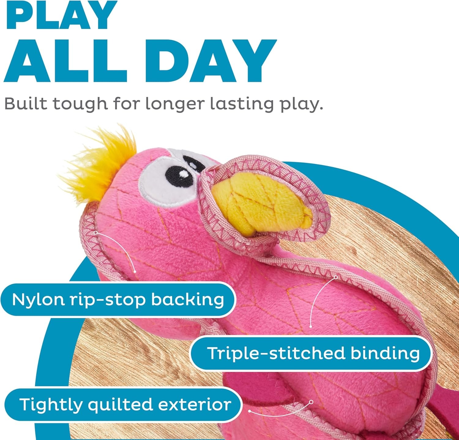 image:imageOutward Hound Xtreme Seamz Alligator Squeaky Dog Toy Reinforced Dense Stuffing Plush ToyFlamingo