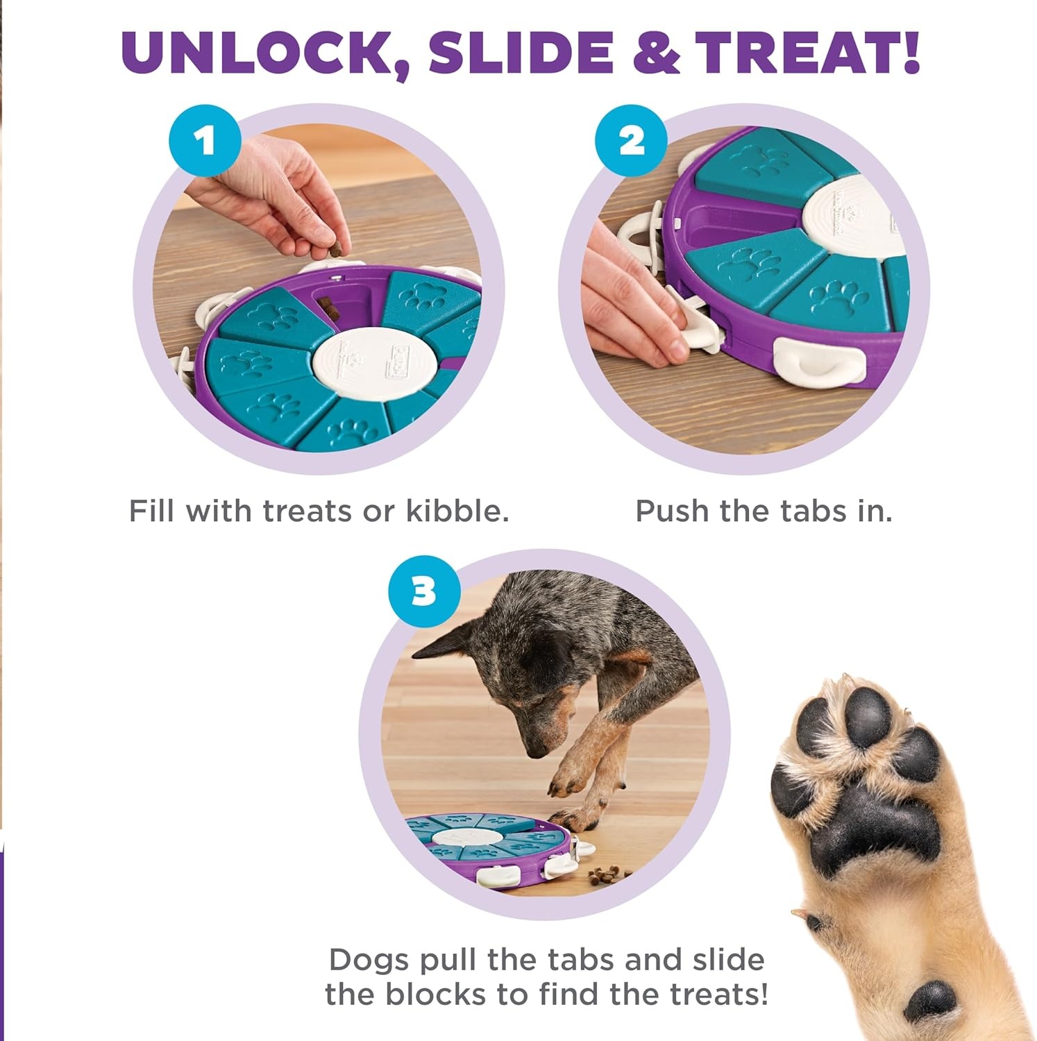 image:imageOutward Hound by Nina Ottosson Dog Hide N Slide Treat Puzzle Enrichment Toy Level 2 Intermediate Tan CompositeDog Twister Purple Blue