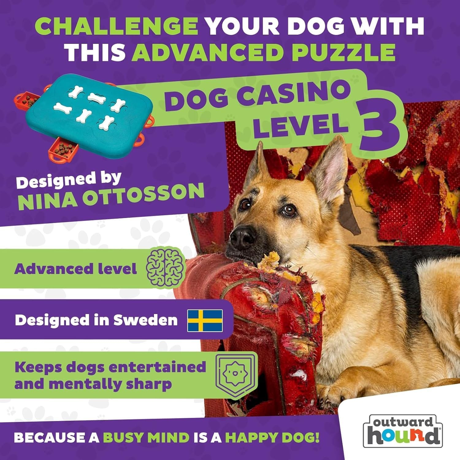image:imageOutward Hound by Nina Ottosson Dog Tornado Interactive Treat Puzzle Enrichment Toy 3 Spinning Layers Level 2 IntermediateDog Casino Blue Orange
