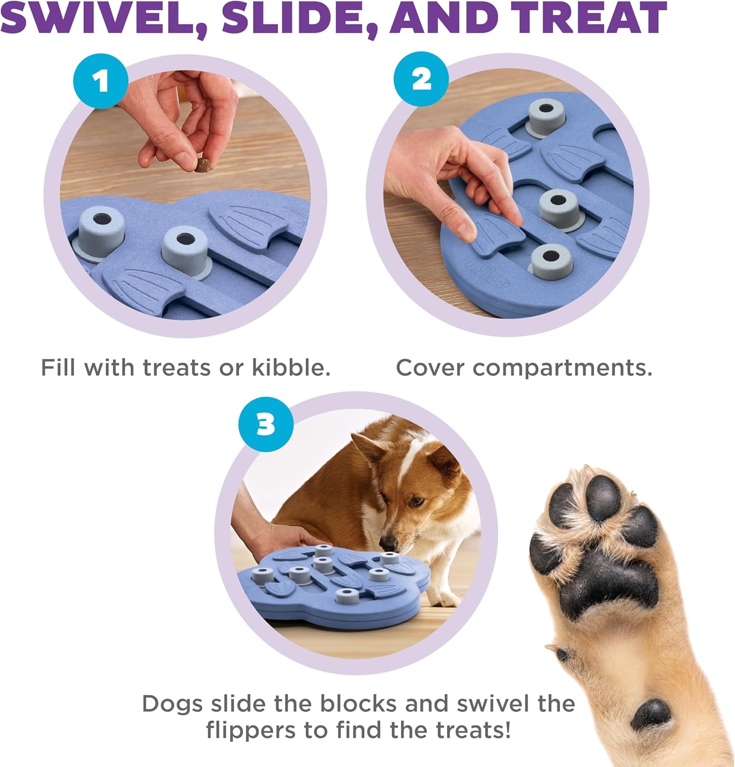 image:imageOutward Hound by Nina Ottosson Dog Tornado Interactive Treat Puzzle Enrichment Toy 3 Spinning Layers Level 2 IntermediateDog HideNSlide Purple