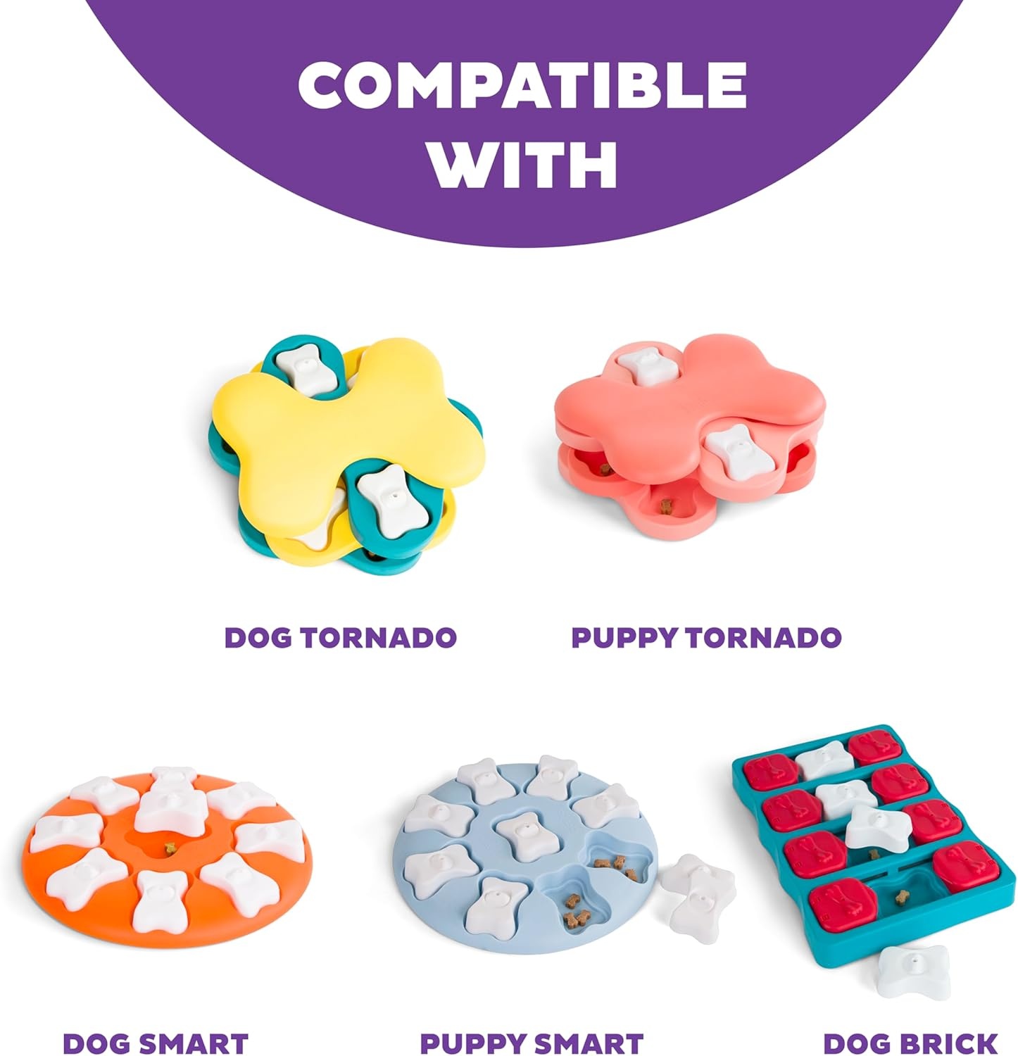 image:imageOutward Hound by Nina Ottosson Dog Tornado Interactive Treat Puzzle Enrichment Toy 3 Spinning Layers Level 2 IntermediateExtra Bones White 5 Pack