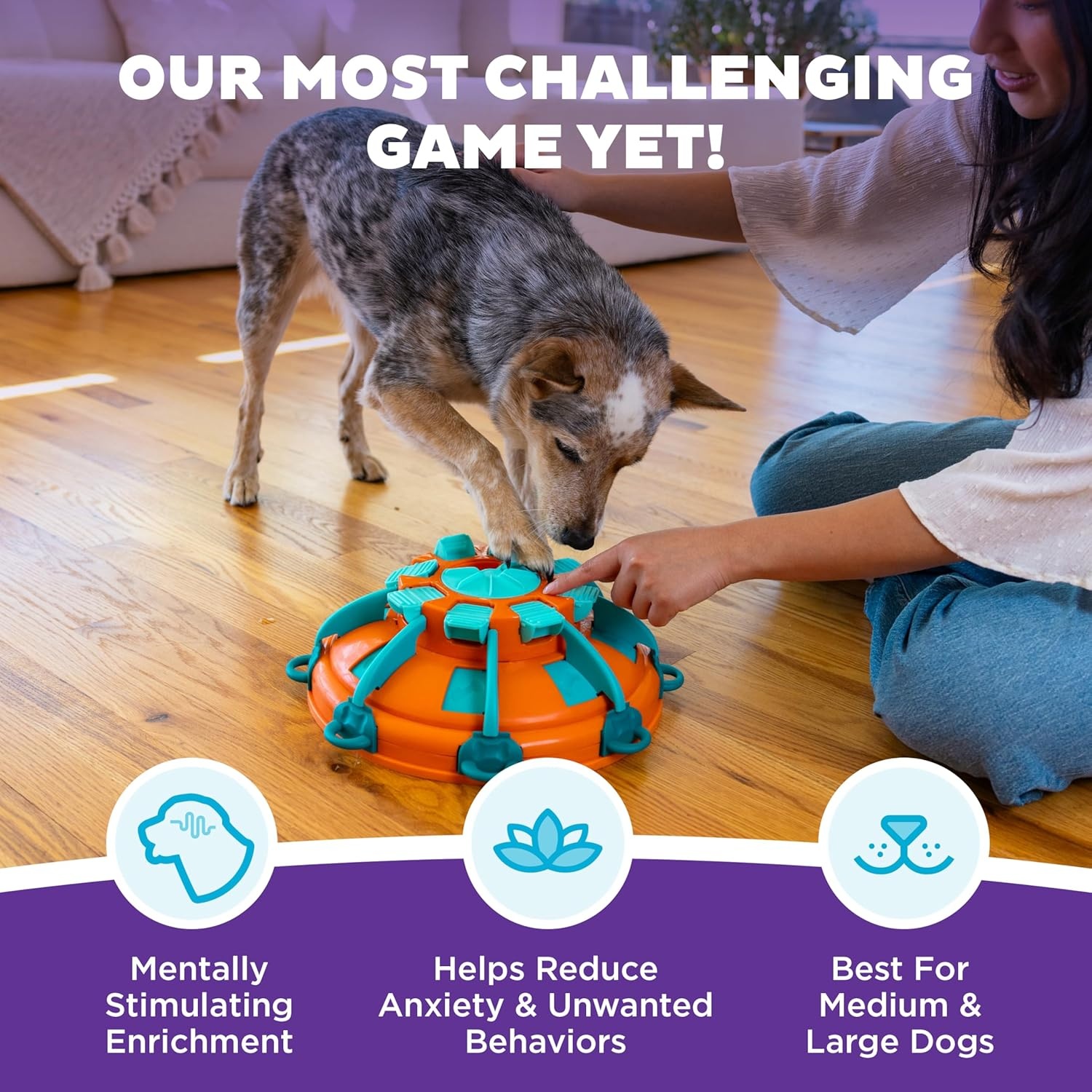 image:imageOutward Hound by Nina Ottosson Dog Tornado Interactive Treat Puzzle Enrichment Toy 3 Spinning Layers Level 2 IntermediateTower of Treats Orange Blue
