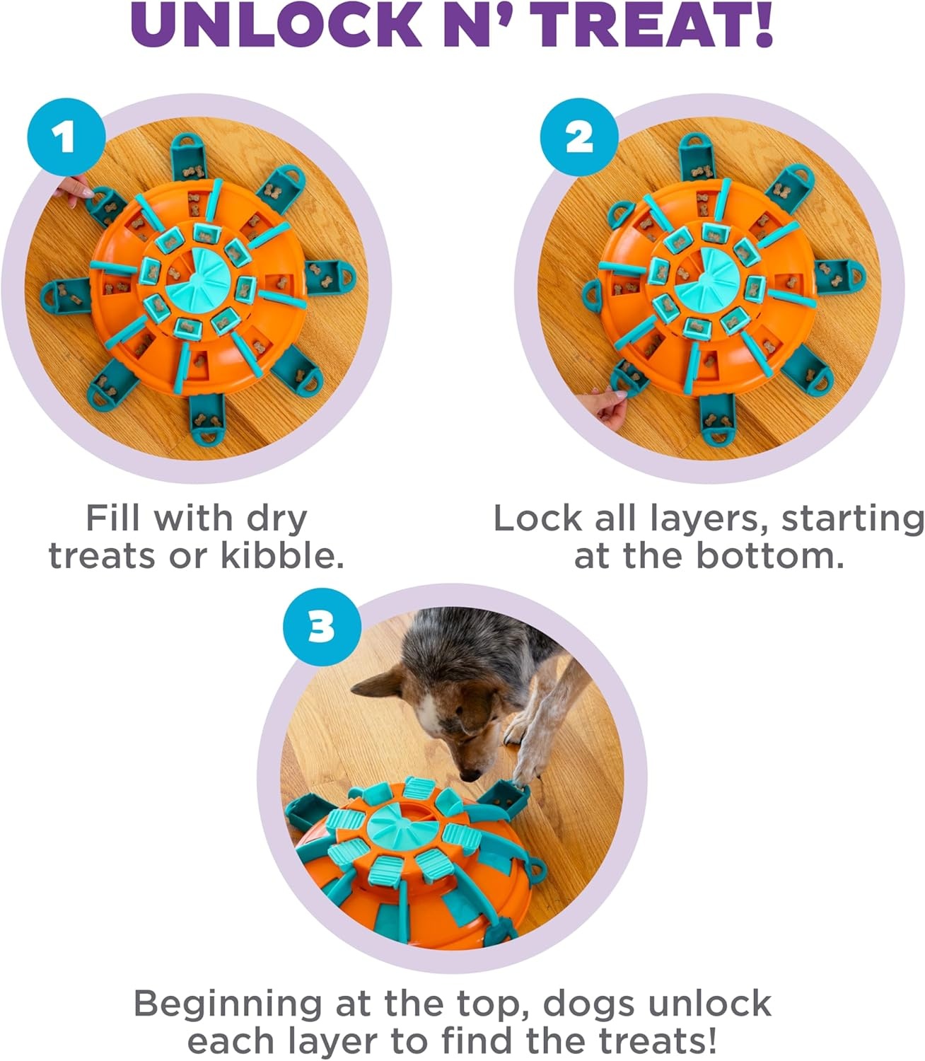 image:imageOutward Hound by Nina Ottosson Dog Tornado Interactive Treat Puzzle Enrichment Toy 3 Spinning Layers Level 2 IntermediateTower of Treats Orange Blue