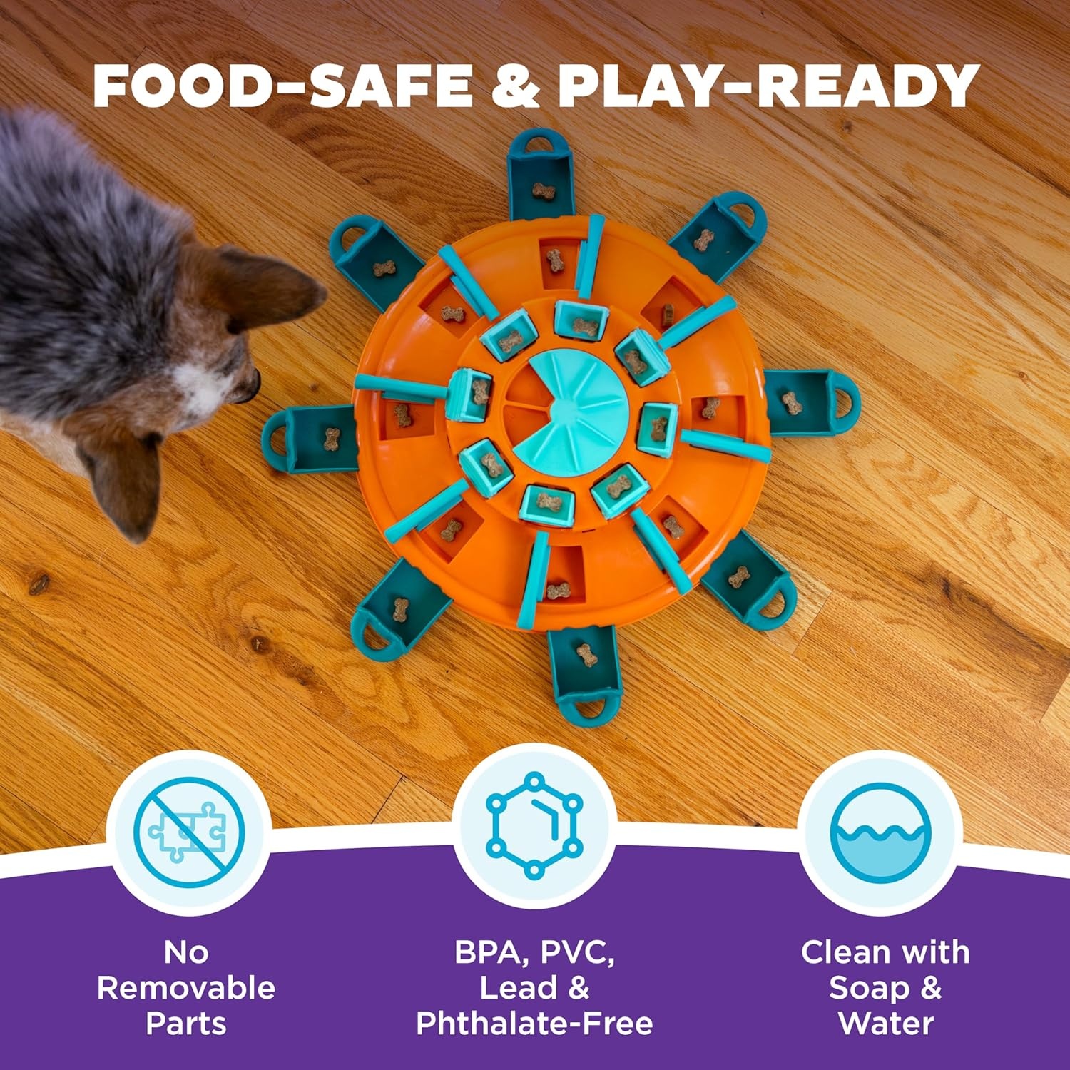 image:imageOutward Hound by Nina Ottosson Dog Tornado Interactive Treat Puzzle Enrichment Toy 3 Spinning Layers Level 2 IntermediateTower of Treats Orange Blue