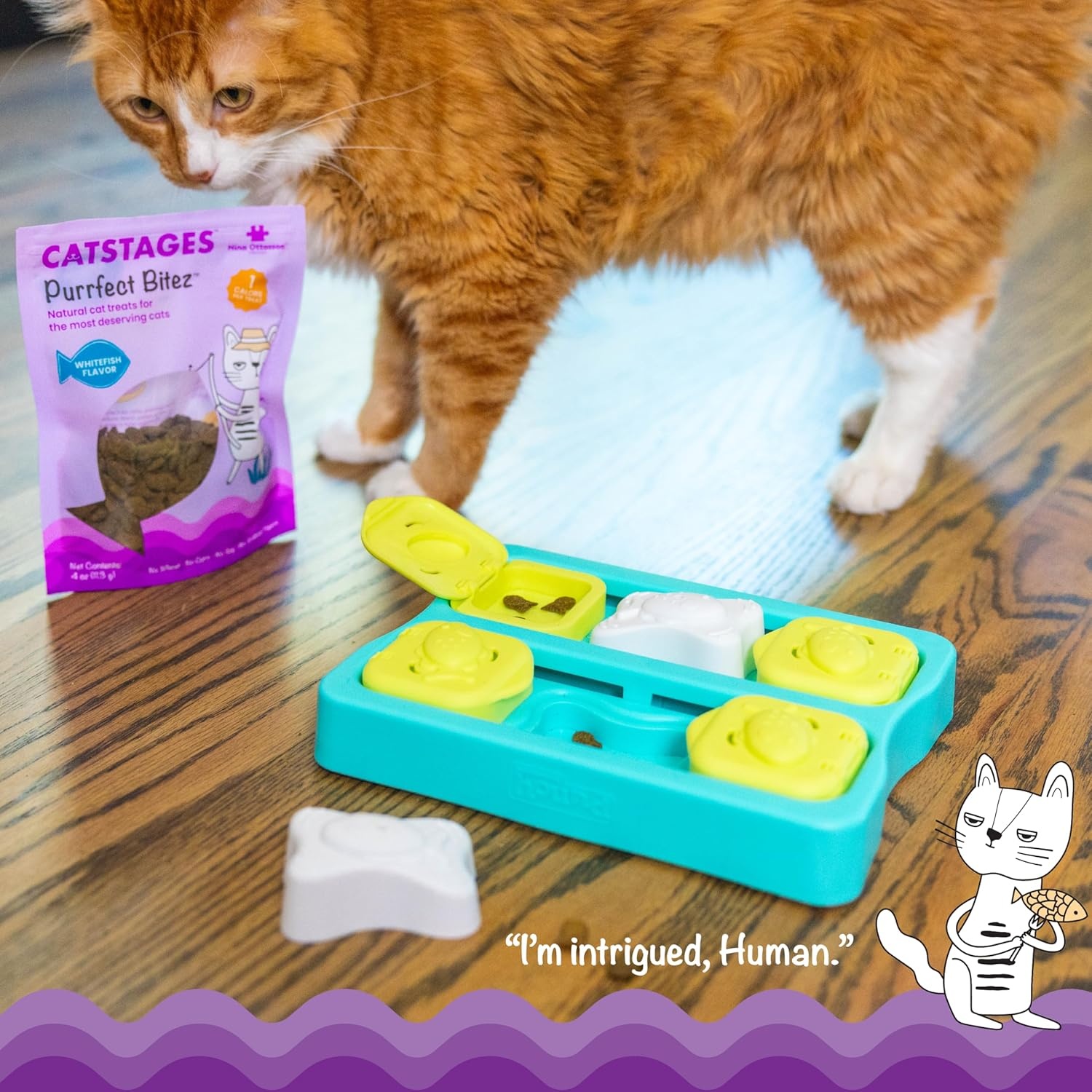 image:imageCatstages Kitty Cube Treat Puzzle Toy Nina Ottosson Purrfect Bitez Natural Crunchy Cat Treats Real Whitefish Flavor 4oz Interactive Feeder amp Training BundleKitty Cube Treats Bundle