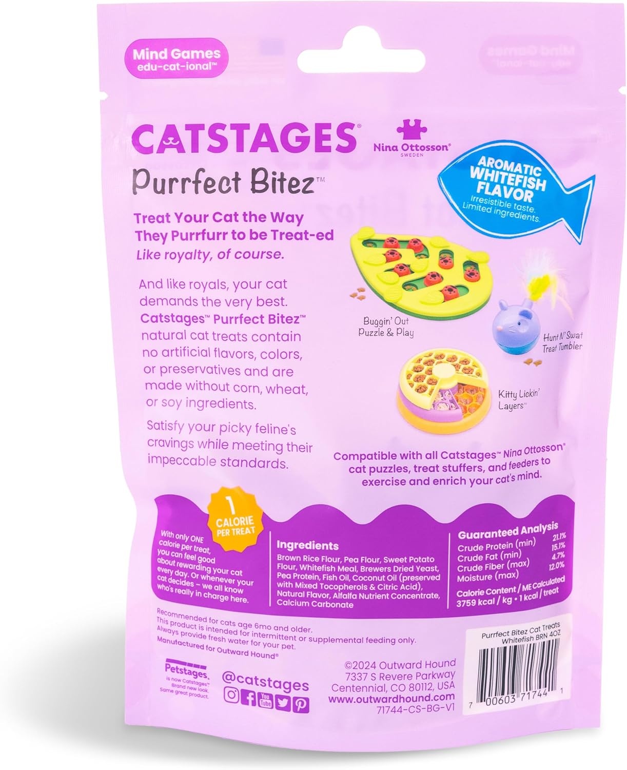 image:imageCatstages Kitty Cube Treat Puzzle Toy Nina Ottosson Purrfect Bitez Natural Crunchy Cat Treats Real Whitefish Flavor 4oz Interactive Feeder amp Training BundleKitty Cube Treats Bundle