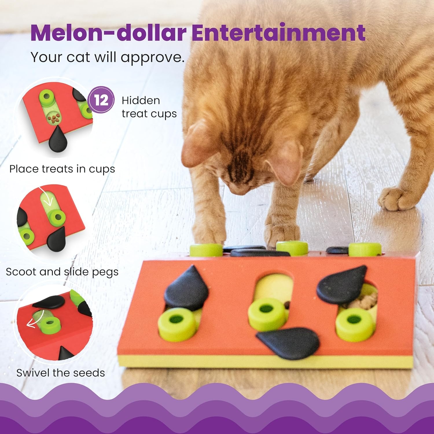 image:imageCatstages Nina Ottosson Buggin Out Puzzle amp Play Cat Puzzle Feeder Interactive Treat Game for Indoor Cats Level 2 Slow Feeder Enrichment Toy 139 x 115Melon Madness
