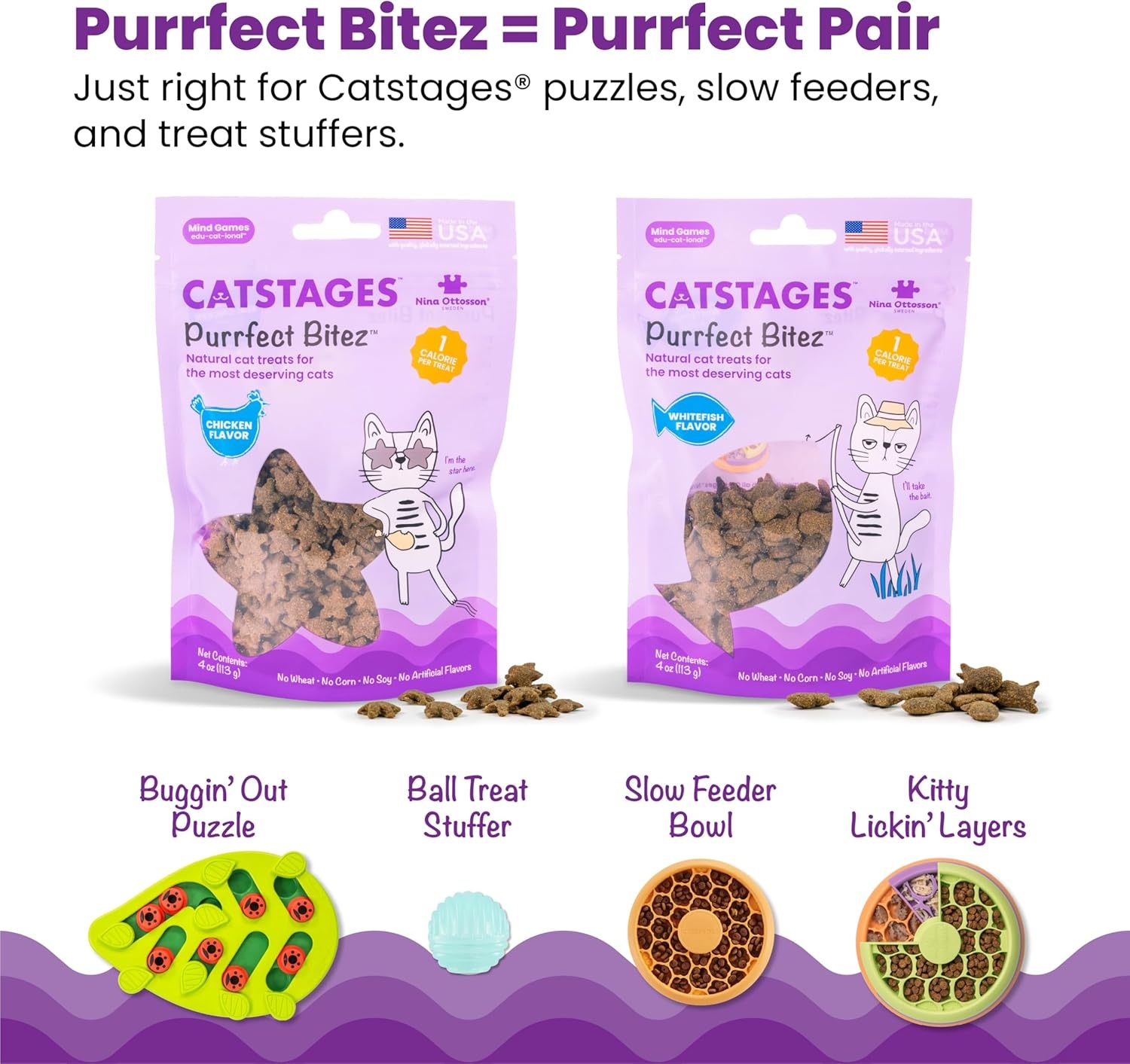 image:imageCatstages Nina Ottosson Buggin Out Puzzle amp Play Cat Puzzle Feeder Interactive Treat Game for Indoor Cats Level 2 Slow Feeder Enrichment Toy 139 x 115Buggin Out