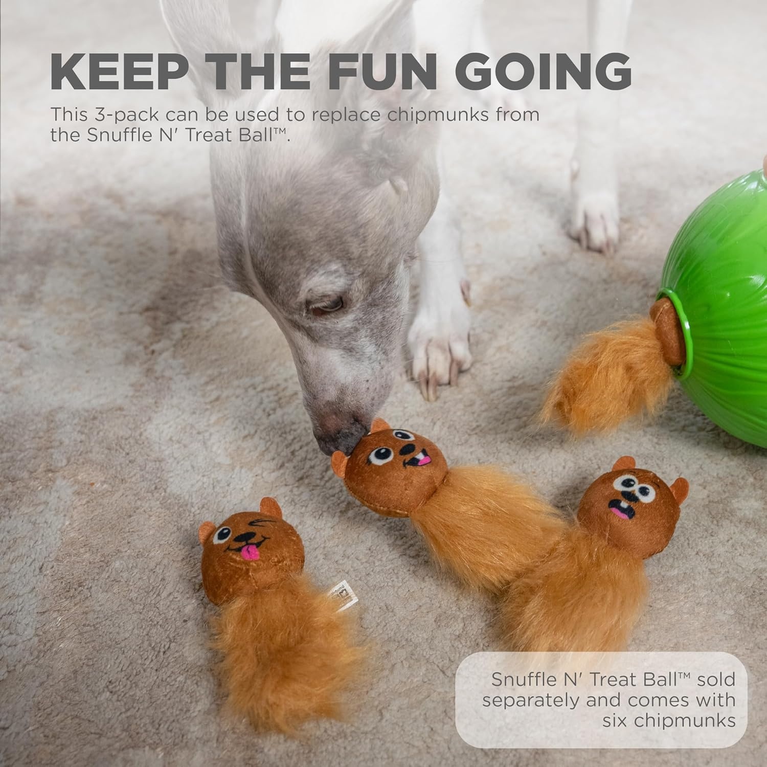 image:imageOutward Hound Nina Ottosson Plush Replacement Chipmunk Toys for Snuffle N Treat Dog Ball Puzzle 3 PackExtra Chipmunks Brown 3 Pack